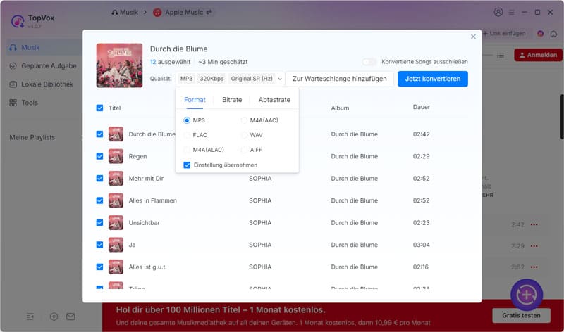 Apple Music mit Topvox in MP3 umwandeln