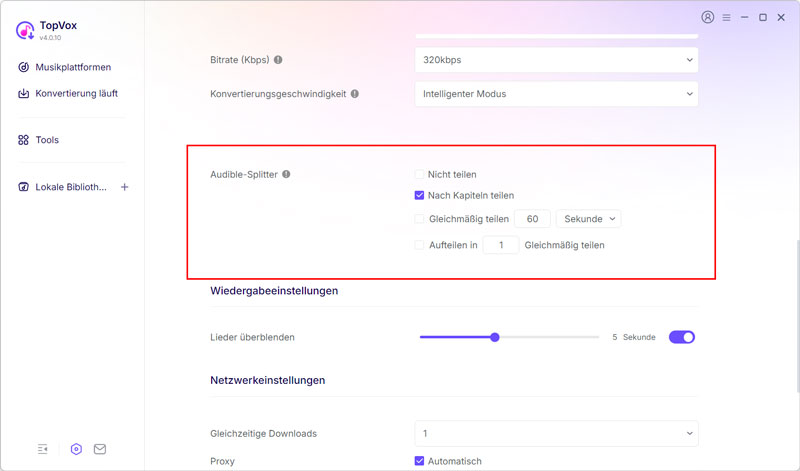Audible Splitter aktivieren