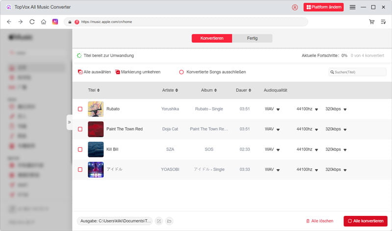 Apple Music mit TopVox auf USB-Stick übertragen