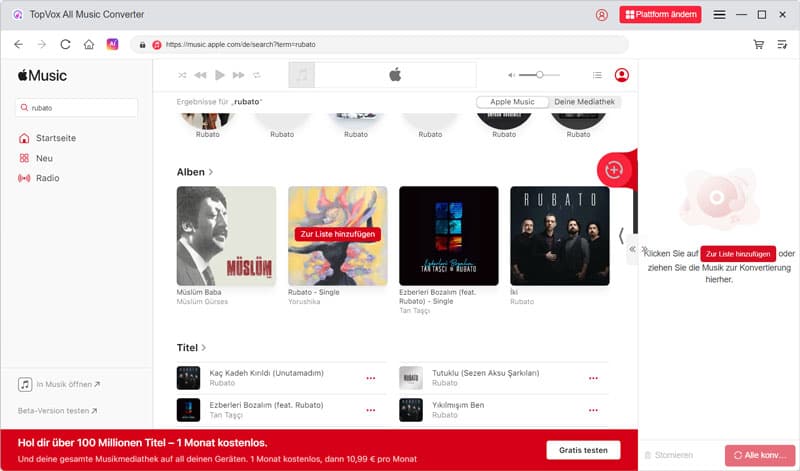 Musik zur Liste hinzufügen
