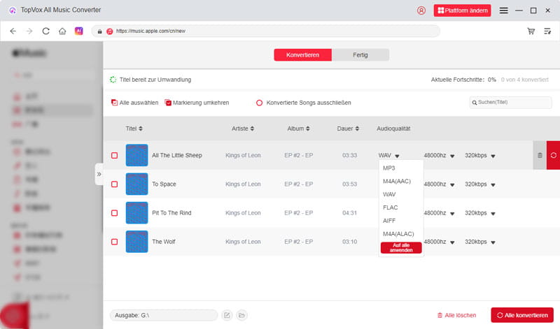 Ausgabeformat auswählen