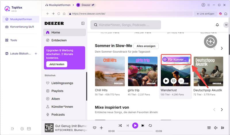 Deezer-Musik hinzufügen