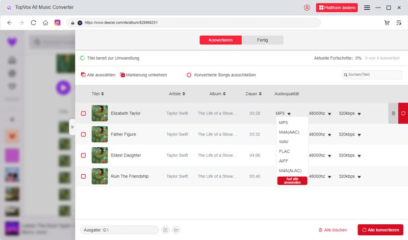 Ausgabeformat auswählen