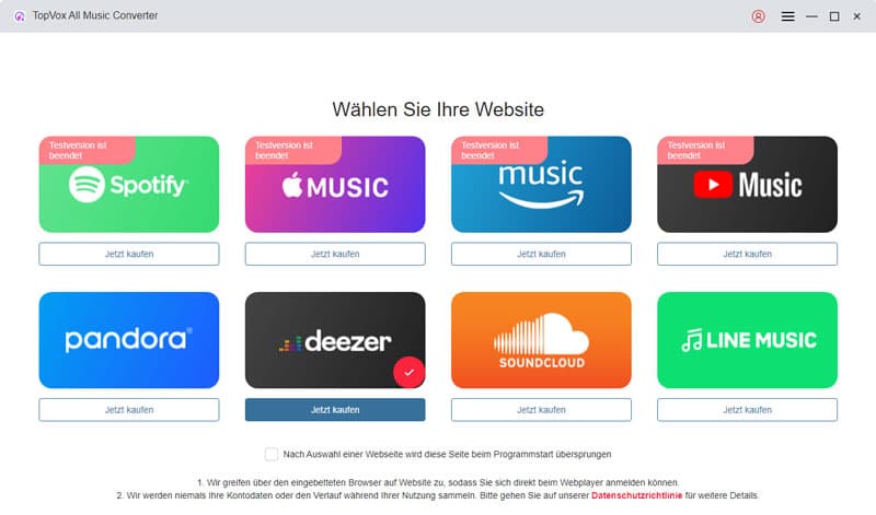 Deezer-Plattform auswählen