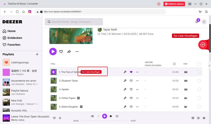 Musik in Konvertierungsliste hinzufügen