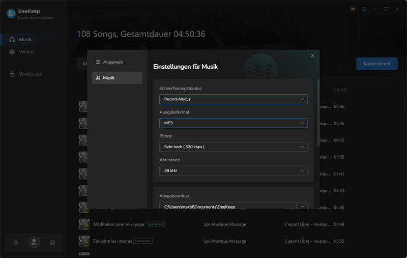 Ausgabeparameter anpassen