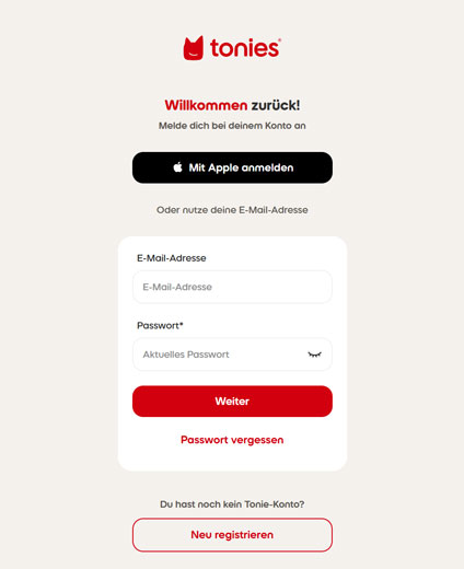 Mit Tonie-Konto einloggen