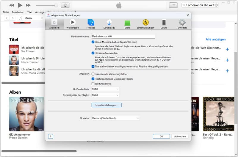 Importeinstellungen anpassen