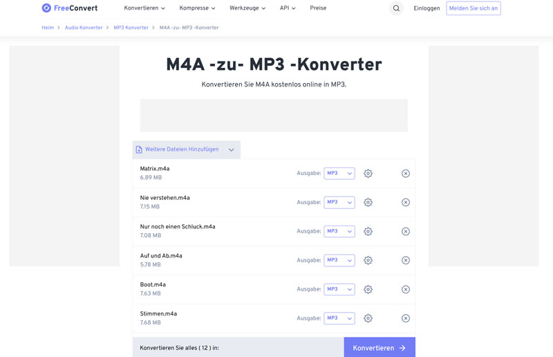 M4A in MP3 konvertieren mit FreeConvert