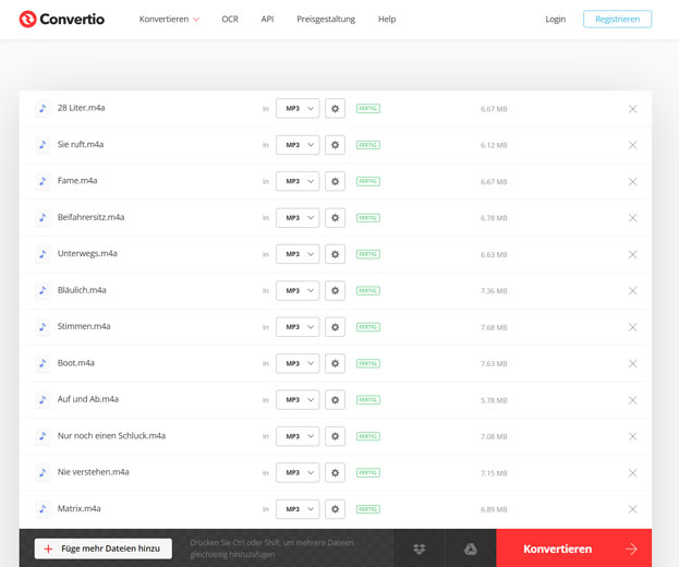M4A in MP3 online kostenlos umwandeln mit Convertio