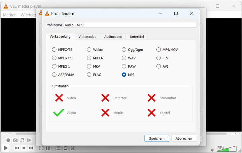 Profil in VLC konfigurieren