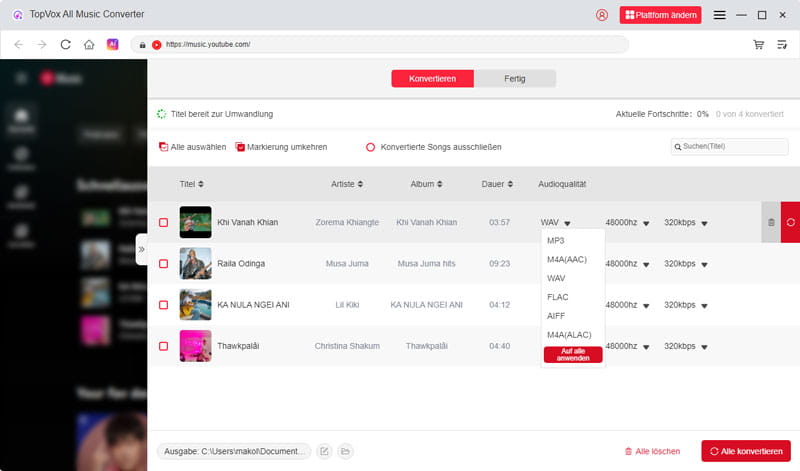 Ausgabeformat auswählen