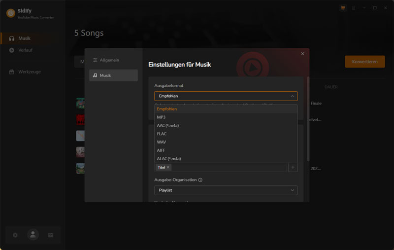 Einstellungen für Musik anpassen
