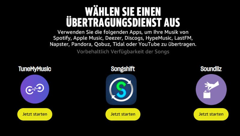 TuneMyMusic wählen