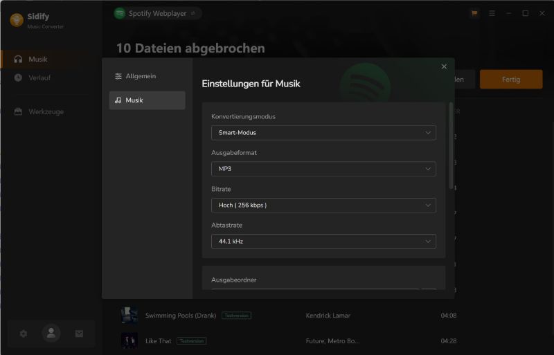 Ausgabeformat festlegen