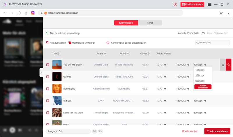 Ausgabeformat auswählen