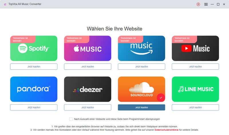 SoundCloud Musik auswählen