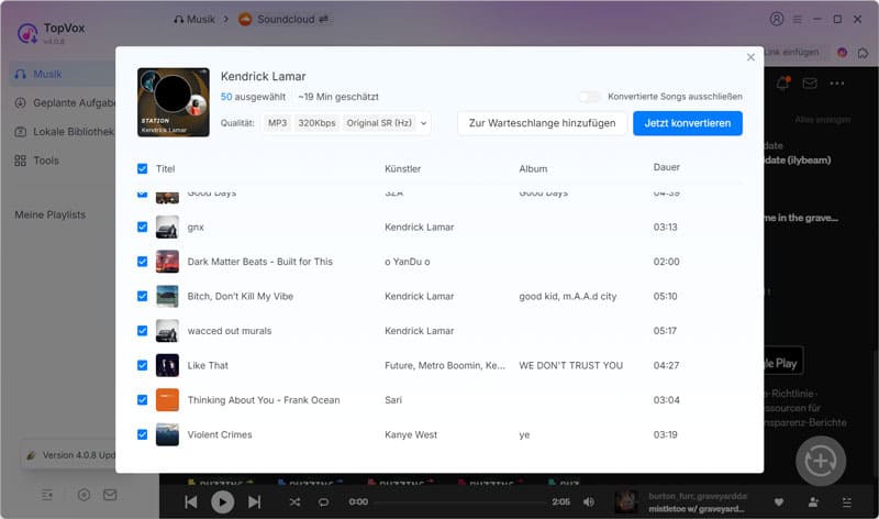 MP3 als Ausgabeformat feststellen