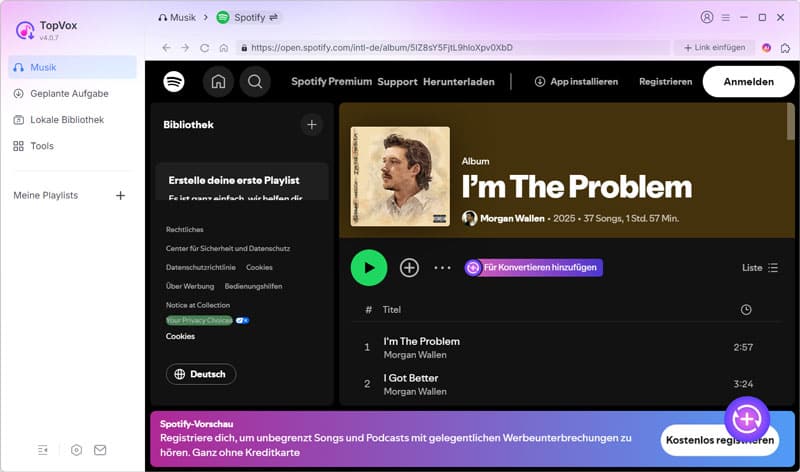 Spotify-Musik für Konvertieren hinzufügen