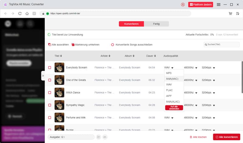 Ausgabeformat auswählen