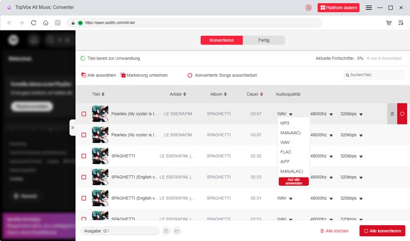 Ausgabeformat auswählen