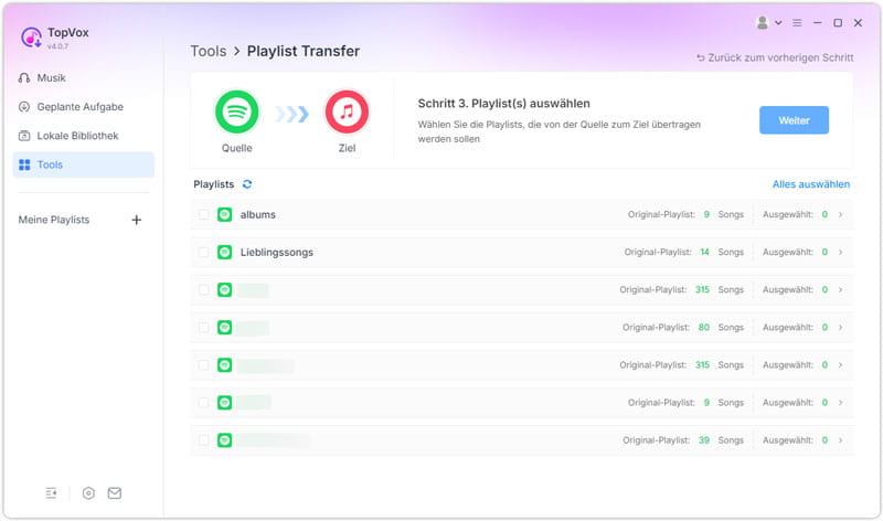 Spotify-Wiedergabelisten auswählen