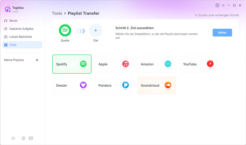 Spotify und YouTube Music festlegen