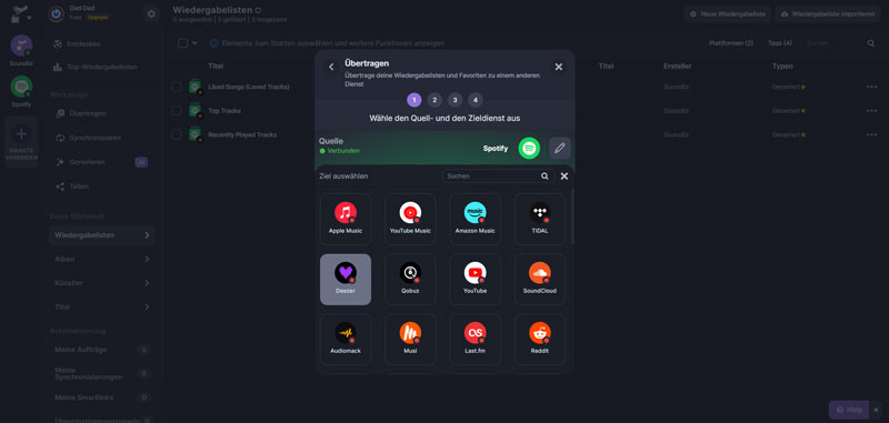 Spotify auf Deezer übertragen mit Soundiiz