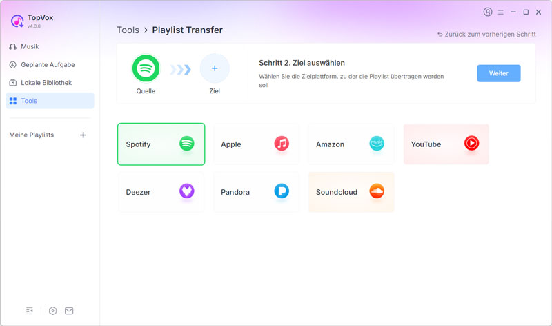 Spotify zu Deezer übertragen mit TopVox