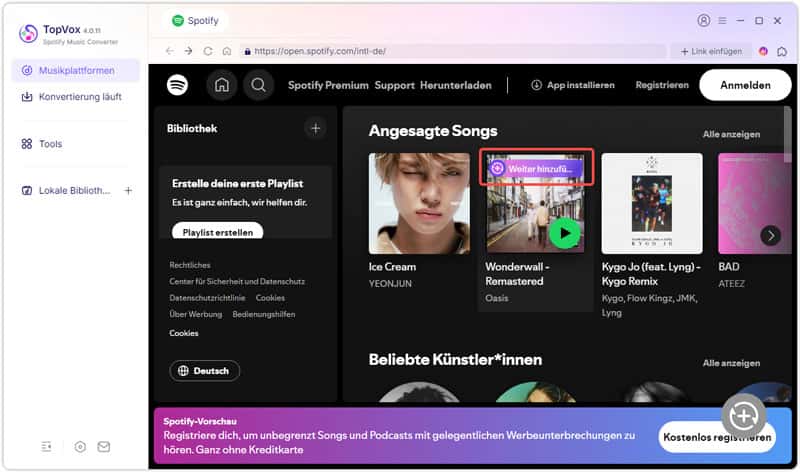 Spoyify-Musik hinzufügen