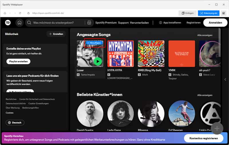 Musik hinzufügen
