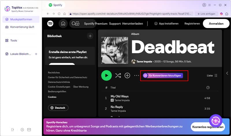 Spotify-Musik hinzufügen