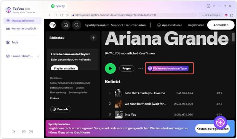 Spotify-Musik hinzufügen