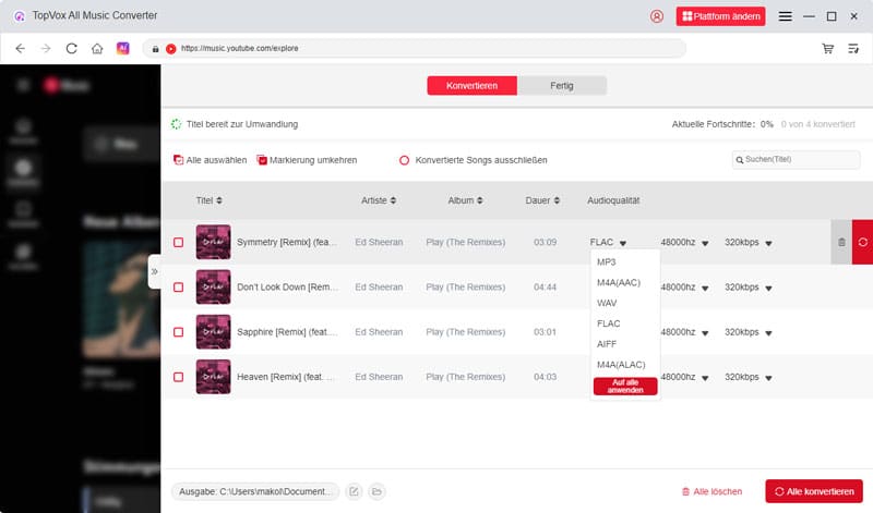 Ausgabeformat auswählen