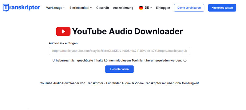 Transkriptor YouTube Audio Downloader