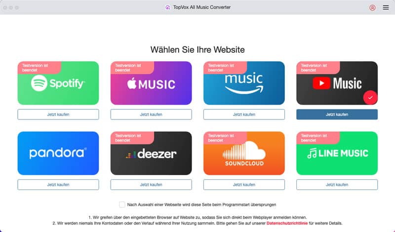YouTube Musik wählen