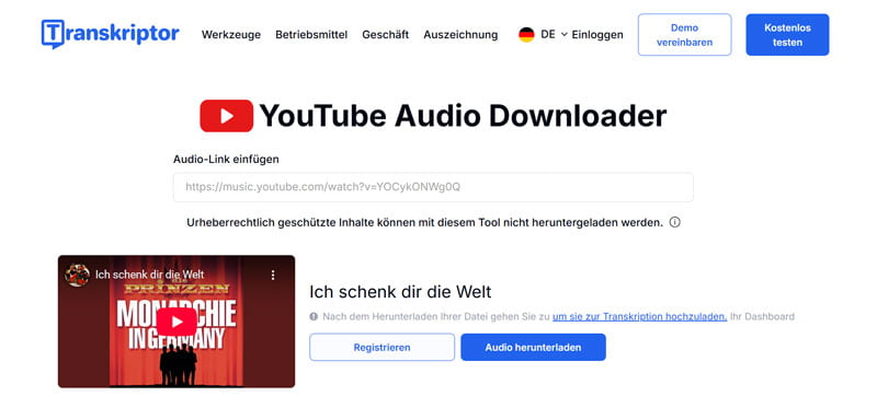 Transkriptor YouTube Audio Downloader