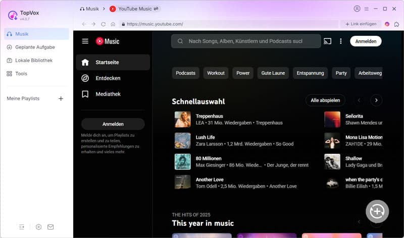 Bei YouTube Music anmelden