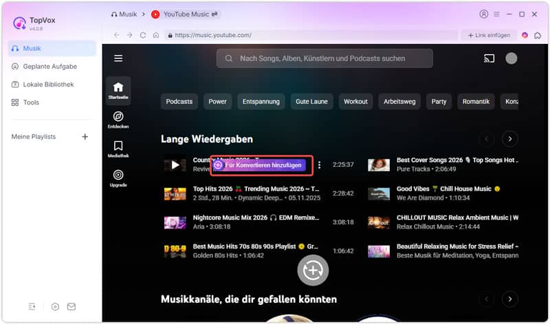 Music für Konvertieren hinzufügen