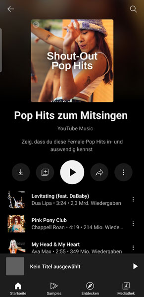 Playlists innerhalb YouTube Music App downloaden