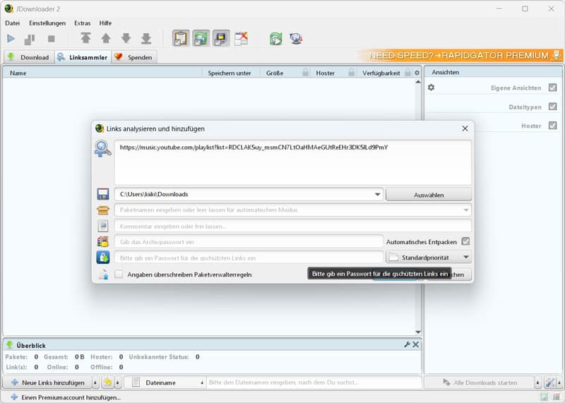 YouTube Playlist mit JDownloader 2 downloaden