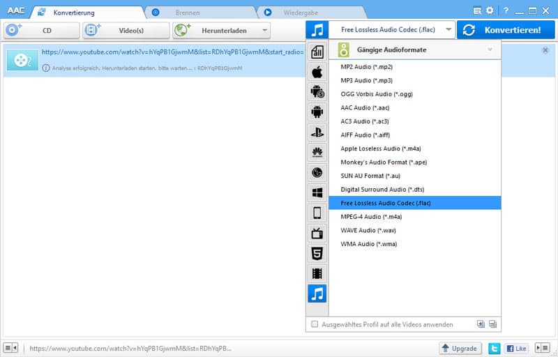 FLAC als Ausgabeprofil auswählen
