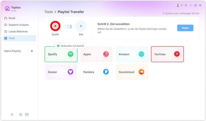 Quelle und Ziel auswählen