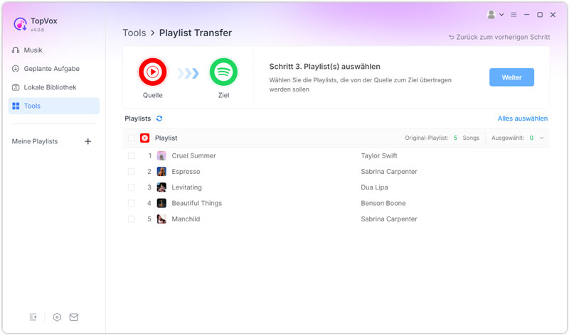 YouTube-Music-Playlists auswählen