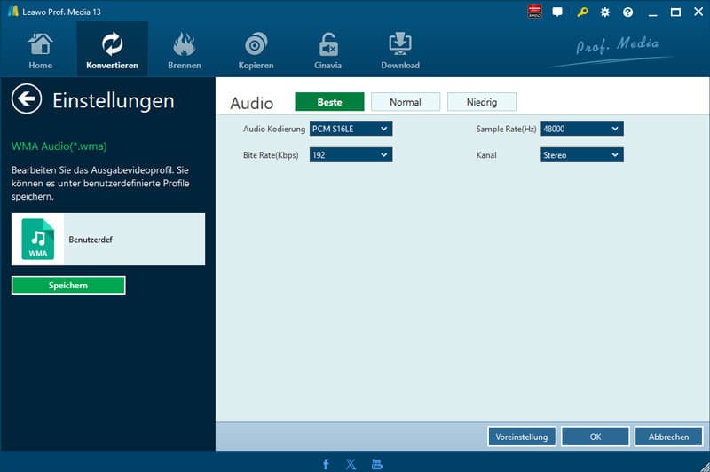 WAV-Audioparameter anpassen