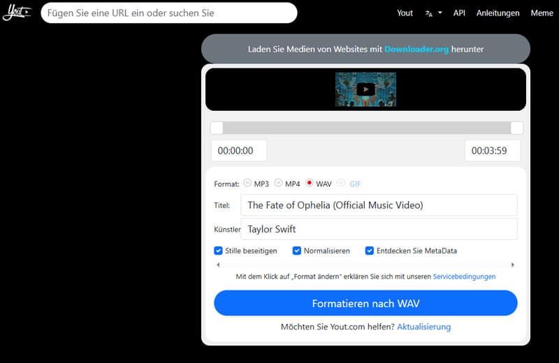 YouTube-Link in Yout.com einfügen