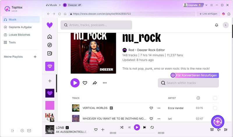 Deezer-Musik hinzufügen