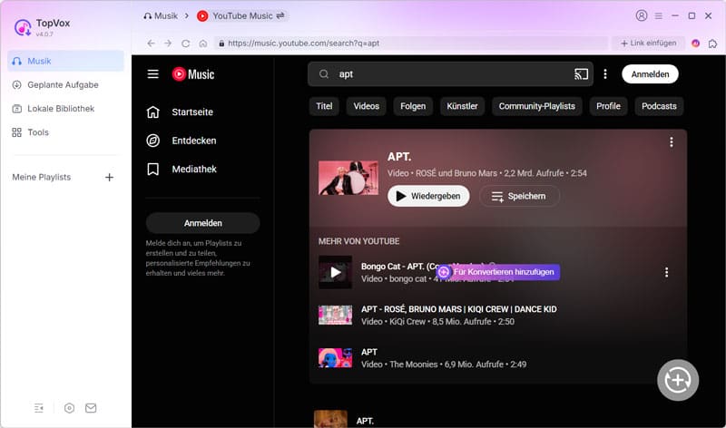 Für Konvertieren hinzufügen