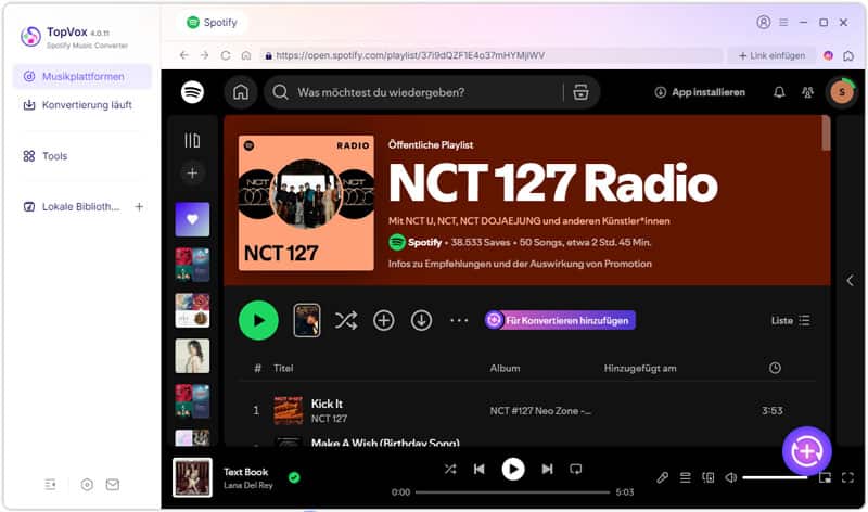 Spotify-Songs für Konvertieren hinzufügen