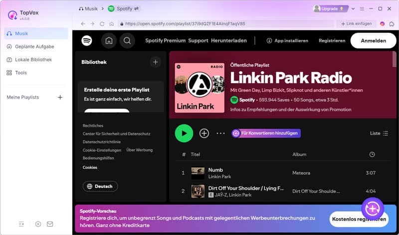 Spotify-Titel/Playlists auswählen